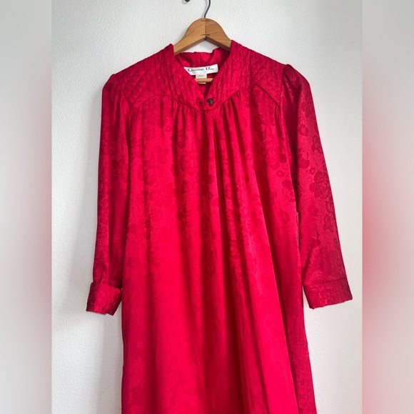 Christian Dior Vintage Nightgown Red Polyester Dress Petite Small Long Sleeve S - Picture 4 of 7